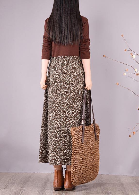Bohemian Chocolate Patchwork Print Clothes For Women O Neck Maxi Spring Dress - bagstylebliss