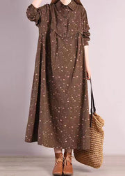 Bohemian Coffee Peter Pan Collar Patchwork Cotton Dress Fall