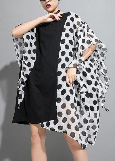 Bohemian Cotton clothes For Women fine Polka Dot Spliced Chiffon Personality Irregular Dress - bagstylebliss