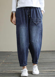Bohemian Denim Blue High Waist Loose Spring Cinched Work Outfits Wild Trousers - bagstylebliss