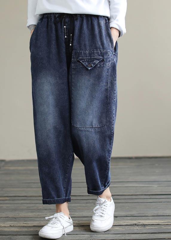 Bohemian Denim Blue High Waist Loose Spring Cinched Work Outfits Wild Trousers - bagstylebliss