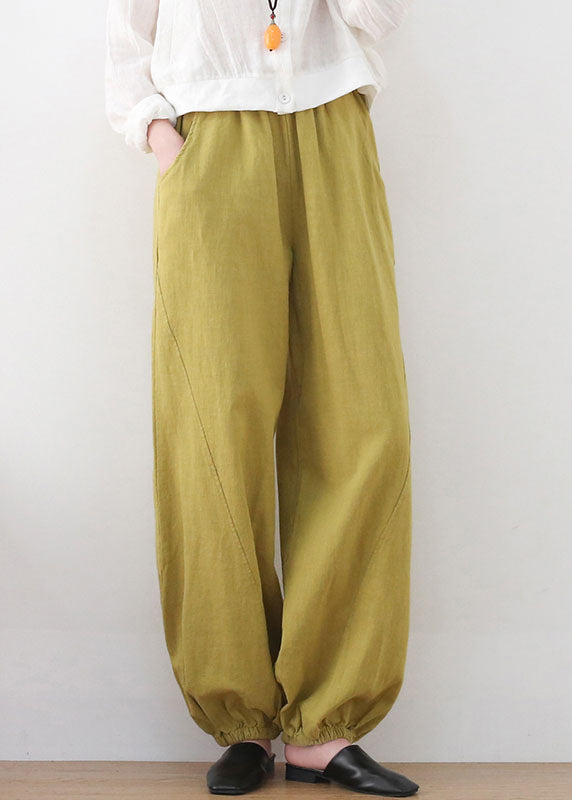 Bohemian Ginger Elastic Waist Linen Beam Pants Summer