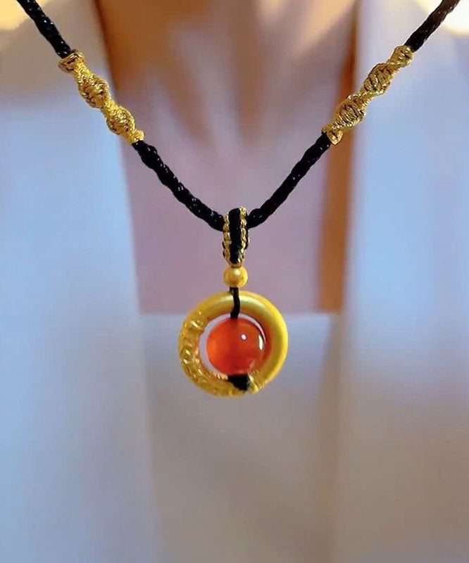 Bohemian Gold Hand Knitting Agate Jade Pendant Necklace