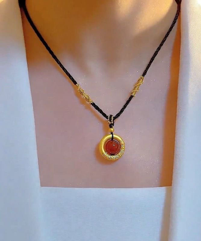 Bohemian Gold Hand Knitting Agate Jade Pendant Necklace