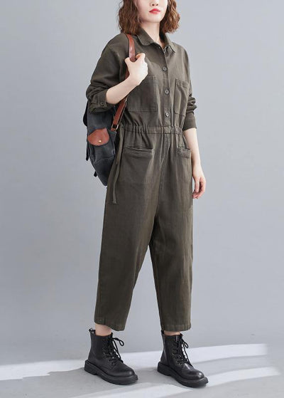 Bohemian Gray Green Pant Unique Spring Lapel Patchwork Jumpsuit Pants - bagstylebliss