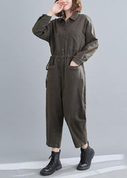 Bohemian Gray Green Pant Unique Spring Lapel Patchwork Jumpsuit Pants - bagstylebliss