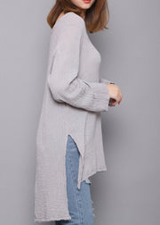 Bohemian Gray U Neck low high design Linen Shirts Spring - bagstylebliss