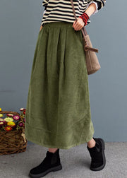 Bohemian Green High Waist Pockets Velour A Line Skirts Fall