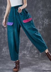 Bohemian Green Oversized Patchwork Pockets Cotton Harem Pants Spring