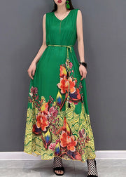 Bohemian Green Print Chiffon Long vacation Dresses Summer