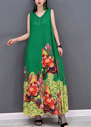 Bohemian Green Print Chiffon Long vacation Dresses Summer