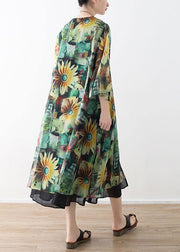 Bohemian Green Print Long Sleeve Chiffon Long Cardigan - bagstylebliss