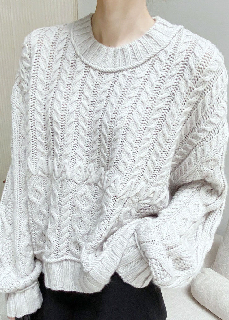 Bohemian Grey Hollow Out Wollstrickpullover Frühling