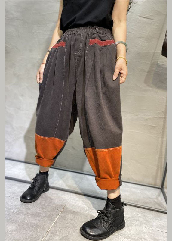 Bohemian Grey Patchwork Cotton Pants Spring