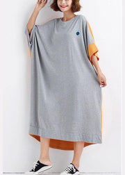 Bohemian Grey Patchwork Orange Low High Graphic Summer Half Sleeve Vacation Dress - bagstylebliss