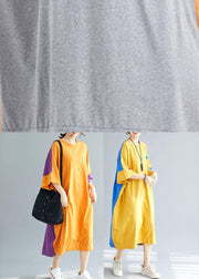 Bohemian Grey Patchwork Orange Low High Graphic Summer Half Sleeve Vacation Dress - bagstylebliss