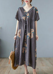 Bohemian Grey Print Long Beach Kleider Kurzarm