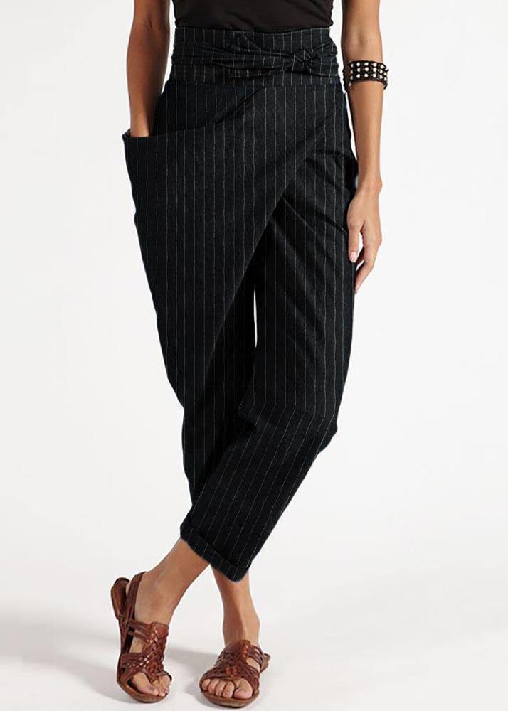 Bohemian Grey Striped High Waist Cotton Harem Pants Summer - bagstylebliss