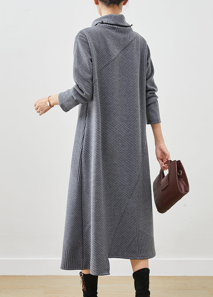 Bohemian Grey Turtle Neck Cotton Vacation Dresses Fall