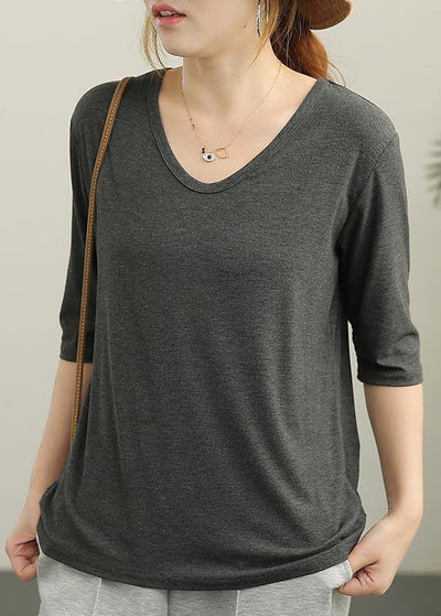 Bohemian Grey V Neck Cotton Top Summer - bagstylebliss