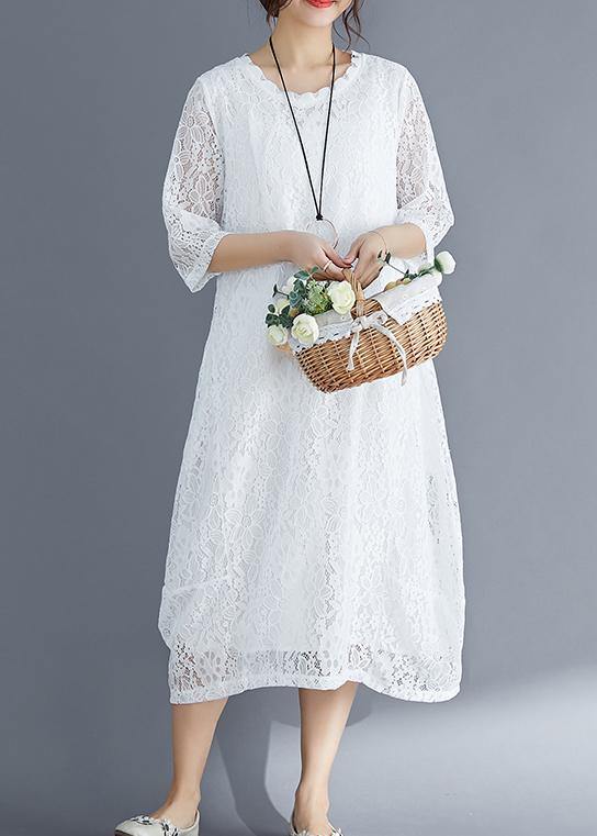 Bohemian Half sleeve o neck cotton Tunics stylish Inspiration white Maxi Dresses Summer - bagstylebliss