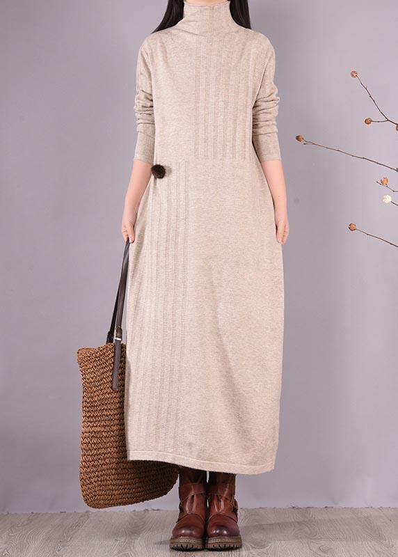 Bohemian High Neck Spring Dresses Wardrobes Beige Dress - bagstylebliss