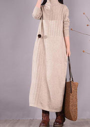 Bohemian High Neck Spring Dresses Wardrobes Beige Dress - bagstylebliss