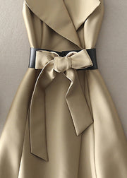 Bohemian Khaki Peter Pan Collar Bow Dress Sleeveless