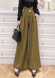 Bohemian Khaki Pockets High Waist Patchwork Spandex Wide Leg Pants Fall