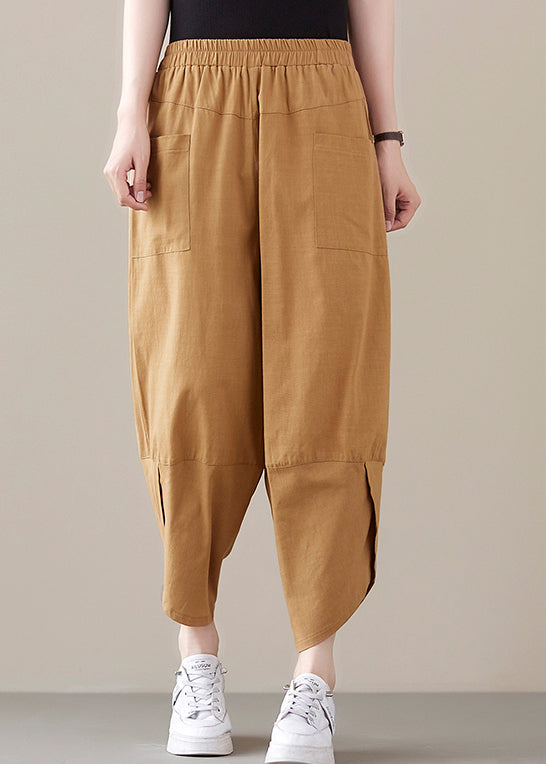 Bohemian Khaki pocket Patchwork Cotton Pants Spring