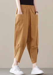 Bohemian Khaki pocket Patchwork Cotton Pants Spring