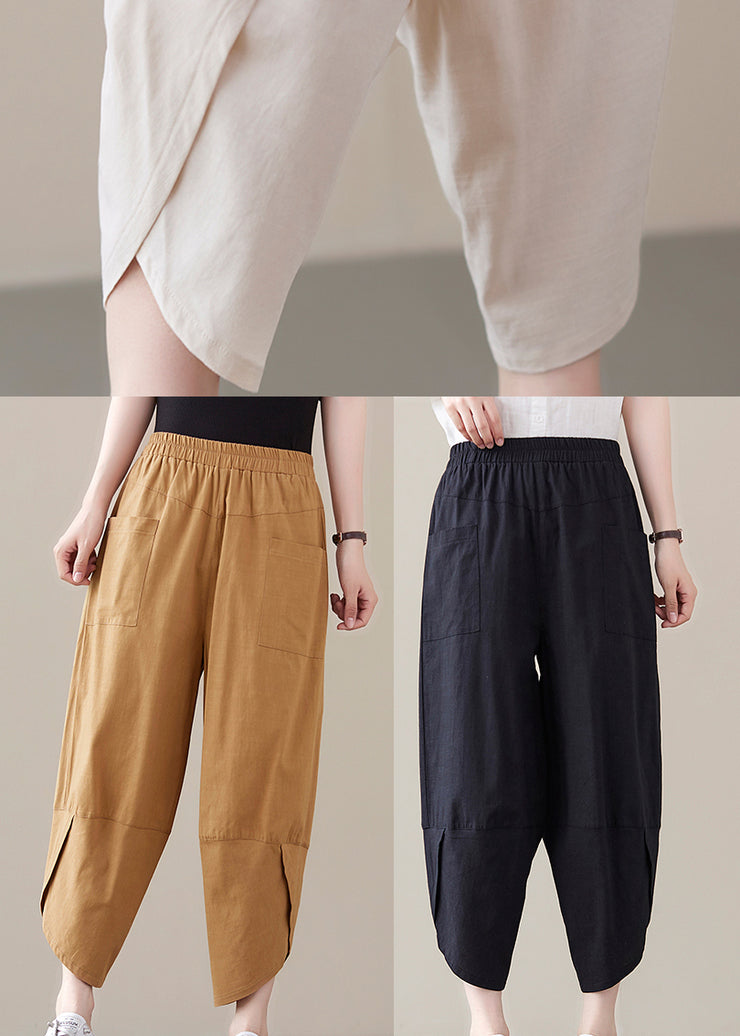 Bohemian Khaki pocket Patchwork Cotton Pants Spring