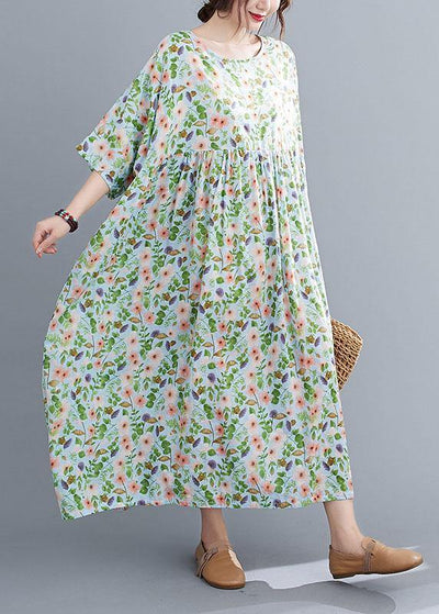 Bohemian Light Green O-Neck Patchwork Print Summer Dress Half Sleeve - bagstylebliss