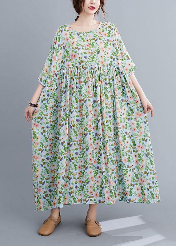 Bohemian Light Green O-Neck Patchwork Print Summer Dress Half Sleeve - bagstylebliss