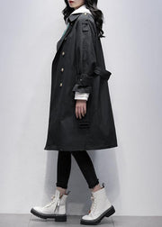 Bohemian Notched tie waist Fine trench coat black Knee coats - bagstylebliss