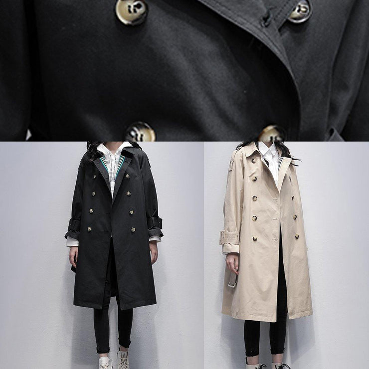 Bohemian Notched tie waist Fine trench coat black Knee coats - bagstylebliss