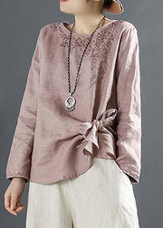 Bohemian O Neck Blouse Fashion Ideas Pink Embroidery Tops - bagstylebliss