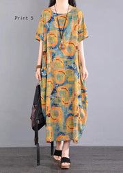 Bohemian O Neck Print Patchwork Cotton Long Dresses Summer