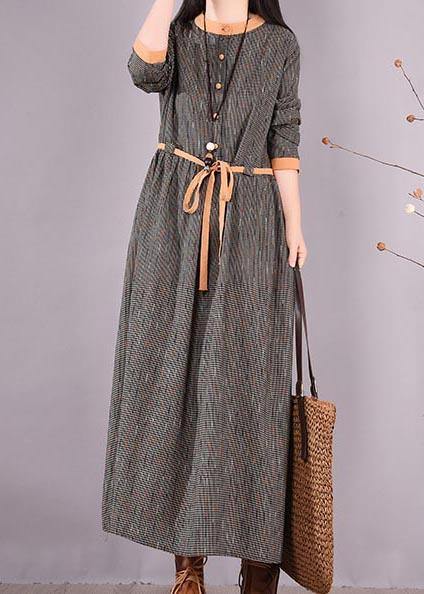 Bohemian O Neck Tie Waist Spring Quilting Dresses Work Black Striped Maxi Dresses - bagstylebliss