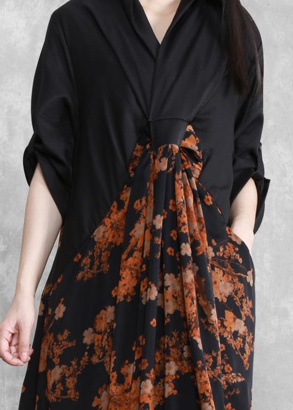 Bohemian Orange Print Dresses Asymmetric V Neck Maxi Spring Dresses - bagstylebliss