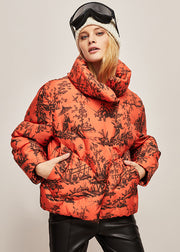 Bohemian Orange Stand Collar Zip Up Print Duck Down Jackets Winter