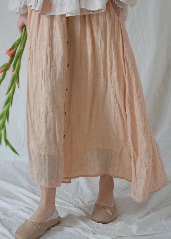 Bohemian Orange elastic waist wrinkled Linen A Line Skirts Spring