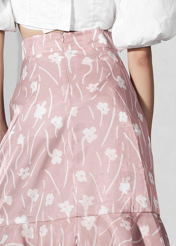 Bohemian Pink Print Ruffles Asymmetrical design Mermaid Skirt - bagstylebliss