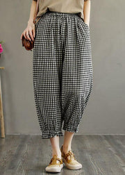 Bohemian Plaid Elastic Waist Pockets Harem Pants Linen - bagstylebliss