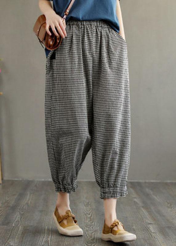 Bohemian Plaid Pockets Summer Linen Pants - bagstylebliss