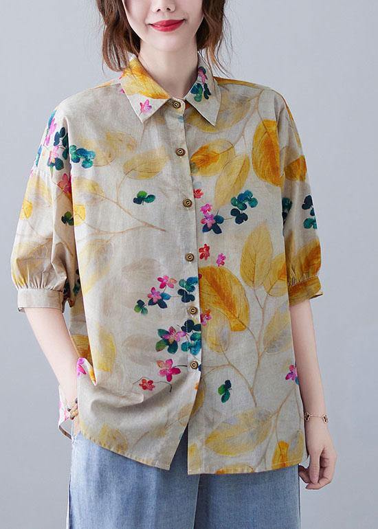 Bohemian Print Peter Pan Collar Button Cotton Top Summer - bagstylebliss