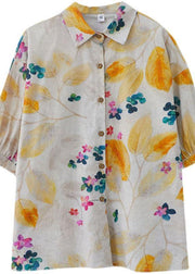 Bohemian Print Peter Pan Collar Button Cotton Top Summer - bagstylebliss
