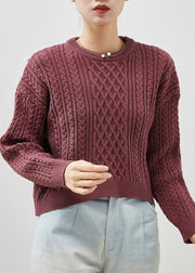 Bohemian Purple Chunky Oversized Cable Knit Sweater Winter