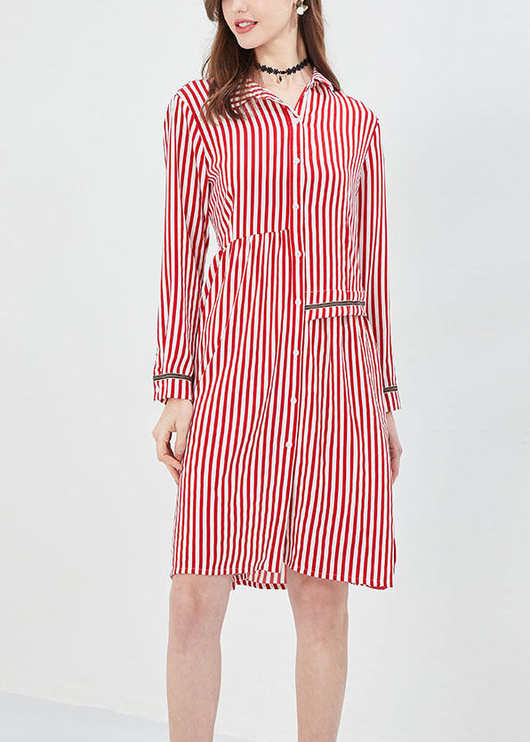 Bohemian Red Asymmetrical Striped Shirt dress Spring