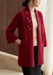 Bohemian Red Embroidered Pockets Patchwork Knit Cardigans Fall